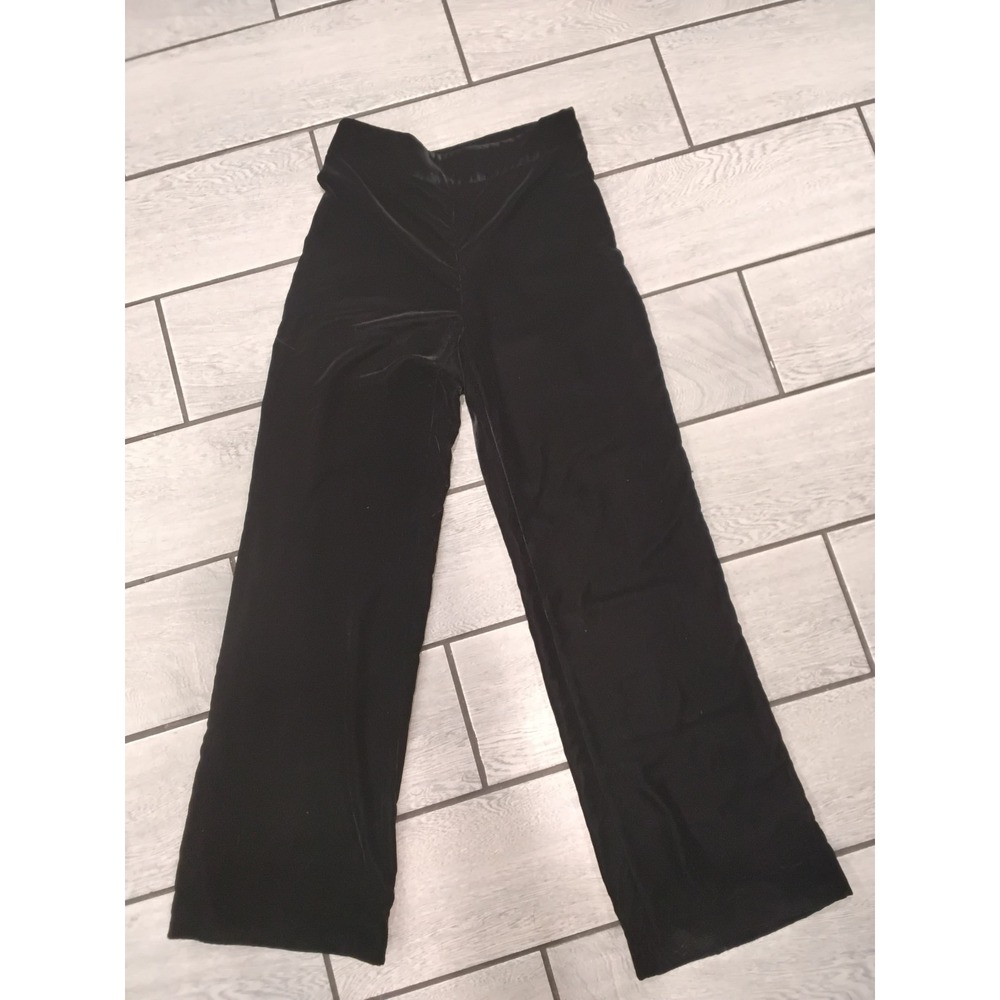 Zara Black Velvet Wide Leg Trousers V-Waist Side Zip Pants Womens Size S